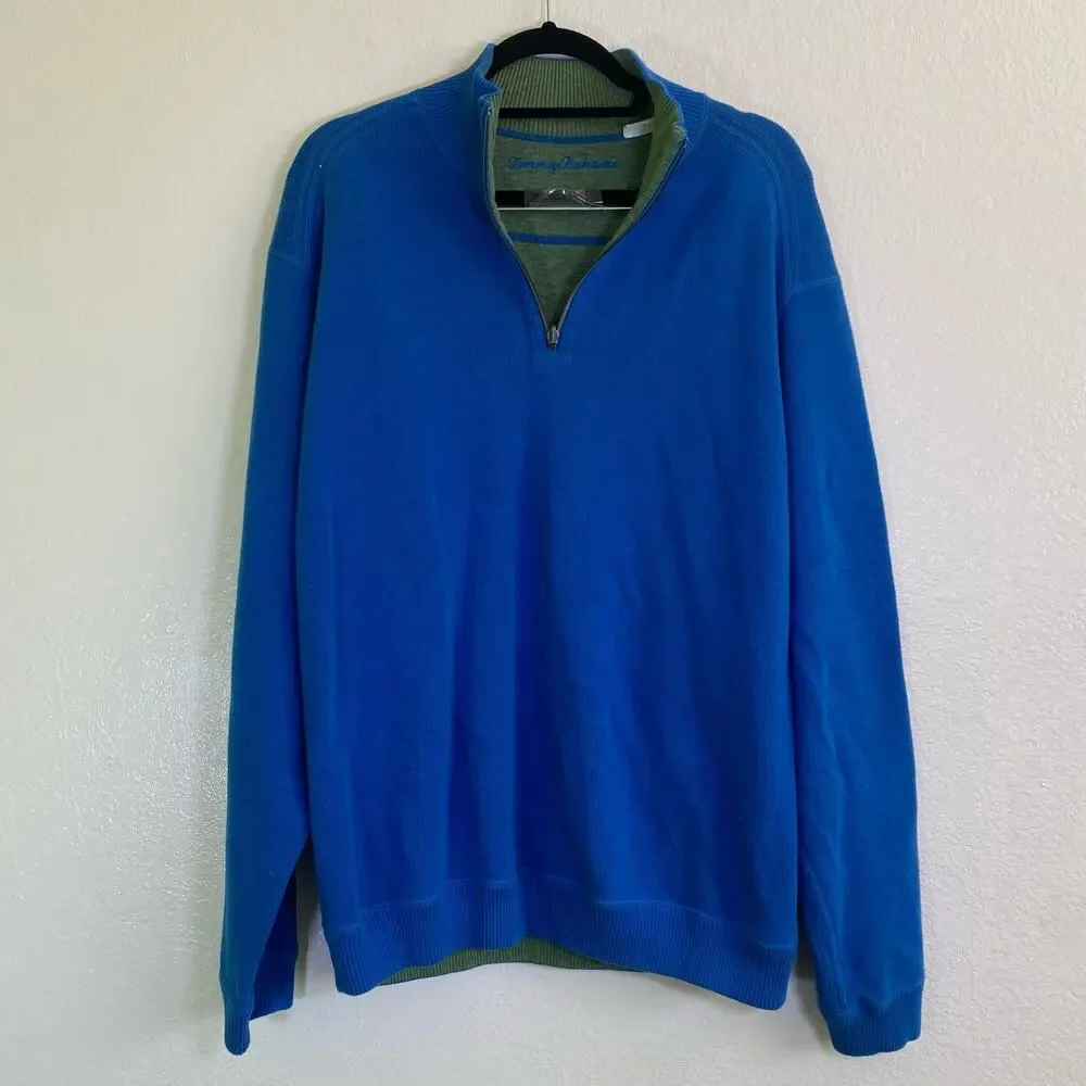Tommy Bahama Reversible Blue Green Quarter Zip Sweater Size L